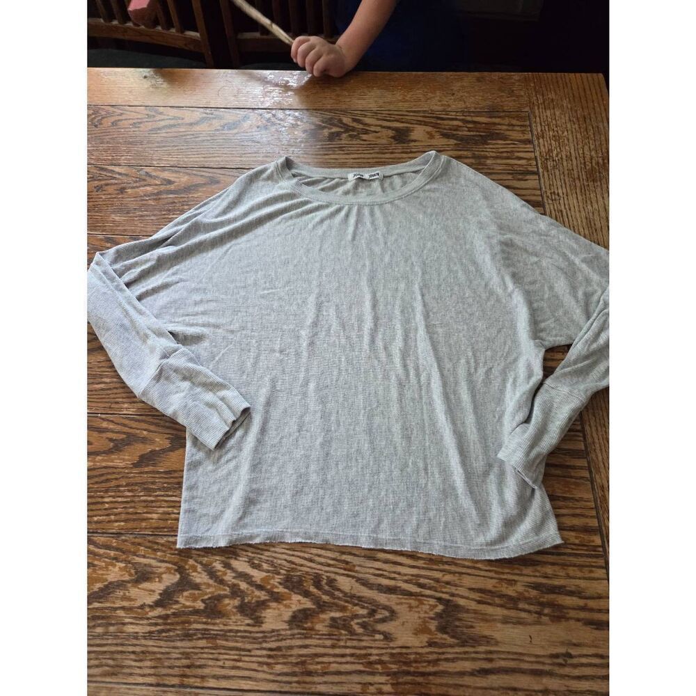 Joah Brown Rib Knit Dolman Sleeve Long Sleeve Top Gray OS